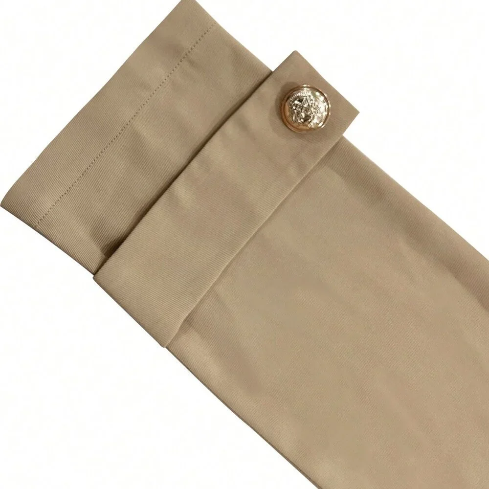 Khaki Elegant Women's Casual Cinched Waist Sleeve Detail Long Sleeve Blazer - Picture 4 of 6